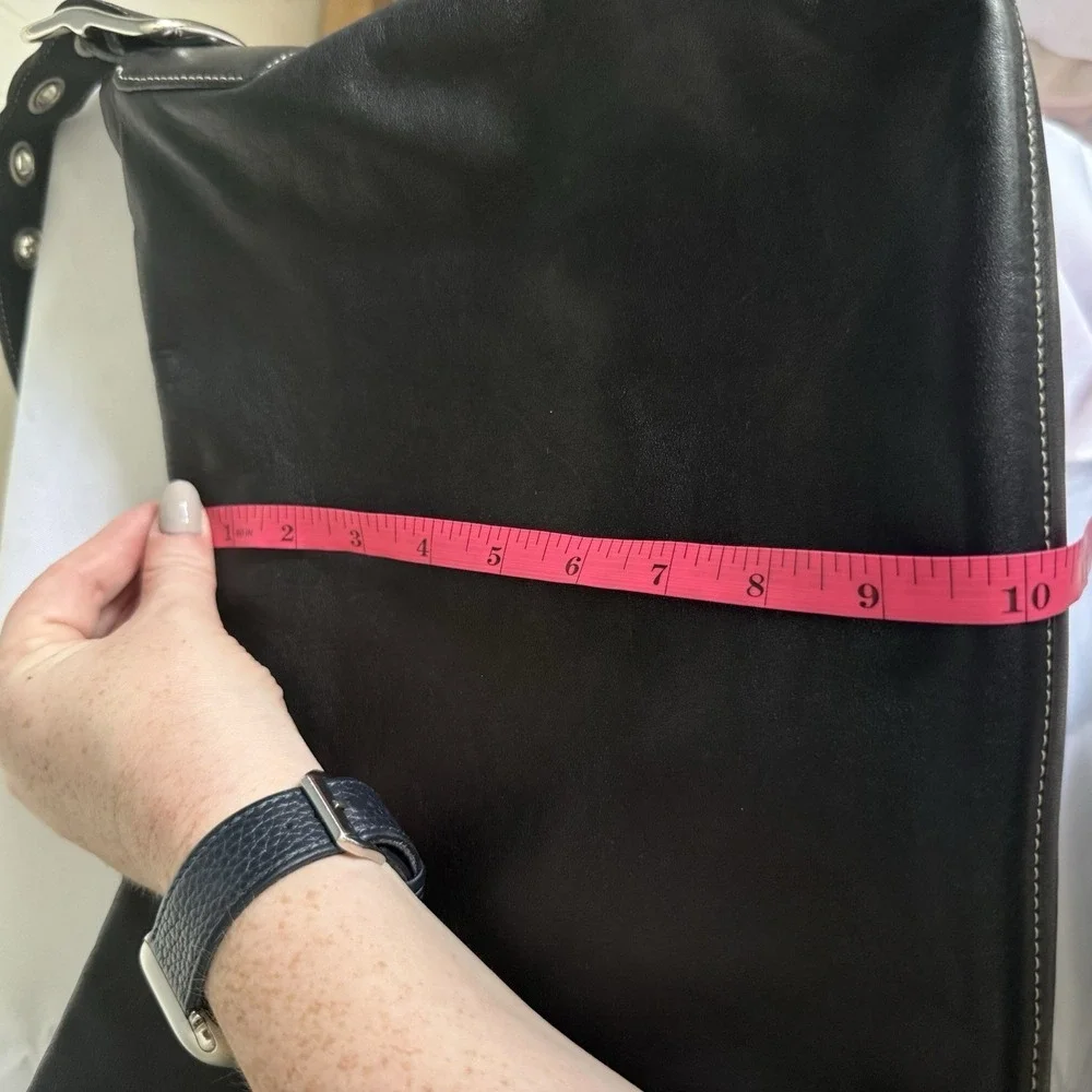 Vintage COACH BLACK East/West Soft Leather Duffle TASSEL Hobo Shoulder Bag Purse
